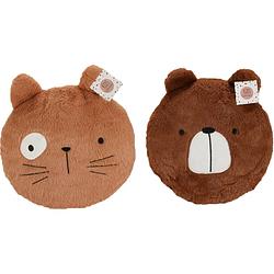 Foto van Dieren sierkussens - set 2x - kinderkamer - beer/kat - 30 cm - polyester - sierkussens