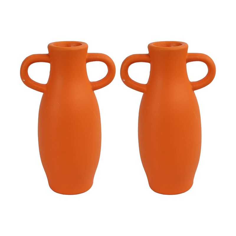 Foto van 2x stuks decoratie amphora kruik of vaas - oranje terracotta - d12 x h20 cm - vazen