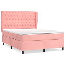 Foto van The living store boxspringbed - fluweel - roze - 193 x 147 x 118/128 cm - pocketvering-matras