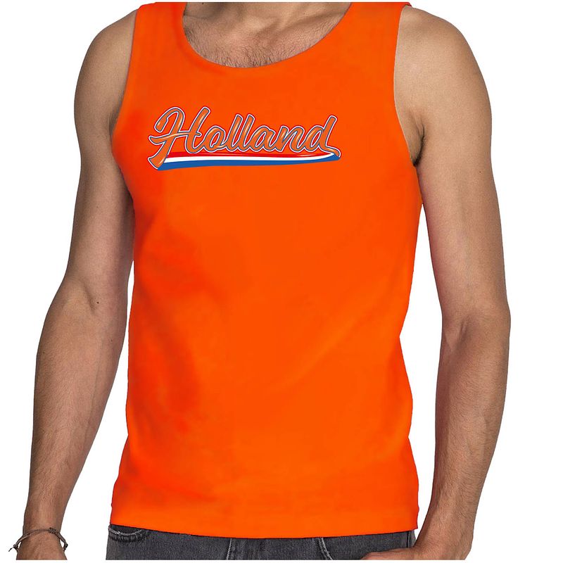 Foto van Oranje fan tanktop / kleding holland met nederlandse wimpel ek/ wk voor heren s - feestshirts