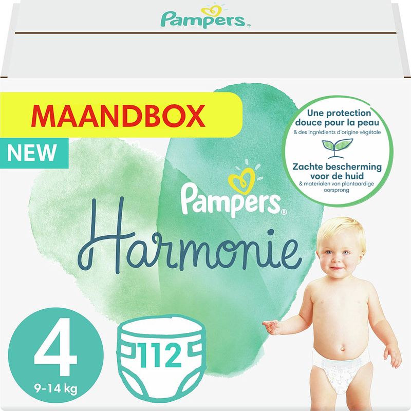 Foto van Pampers - harmonie pure - maat 4 - maandbox - 112 luiers - voordeel