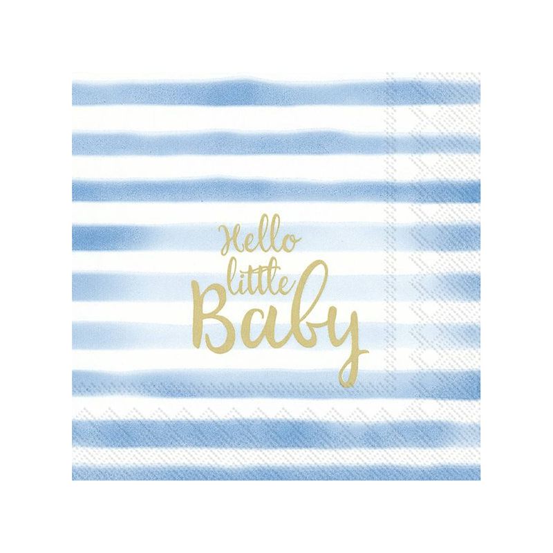 Foto van 20x blauwe 3-laags servetten hello little baby 33 x 33 cm - feestservetten