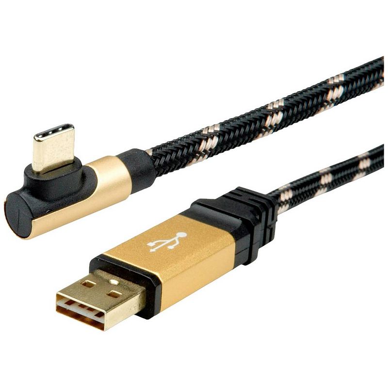 Foto van Roline usb-kabel usb 2.0 usb-a stekker, usb-c stekker 0.80 m zwart, goud afgeschermd 11.02.9060