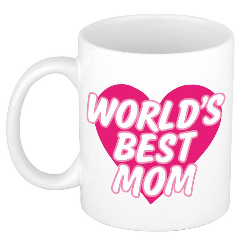 Foto van Worlds best mom kado mok / beker wit met roze hart - moederdag / verjaardag - feest mokken