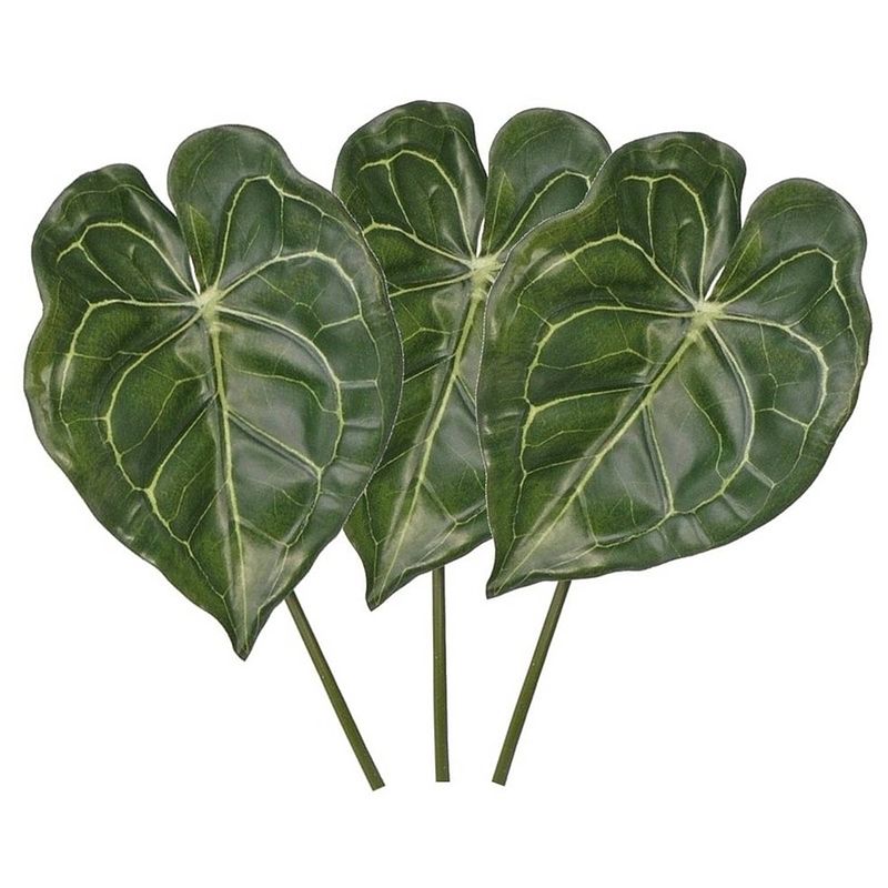 Foto van 3x kunstplanten anthurium bladgroen takken 67 cm - kunstbloemen