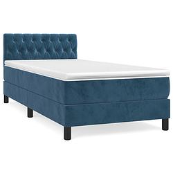 Foto van The living store boxspringbed - donkerblauw fluweel - 193x90x78/88 cm - pocketvering matras - middelharde ondersteuning