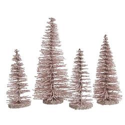Foto van Roze mini decoratie kerstboompjes 8 stuks - kerstdorpen