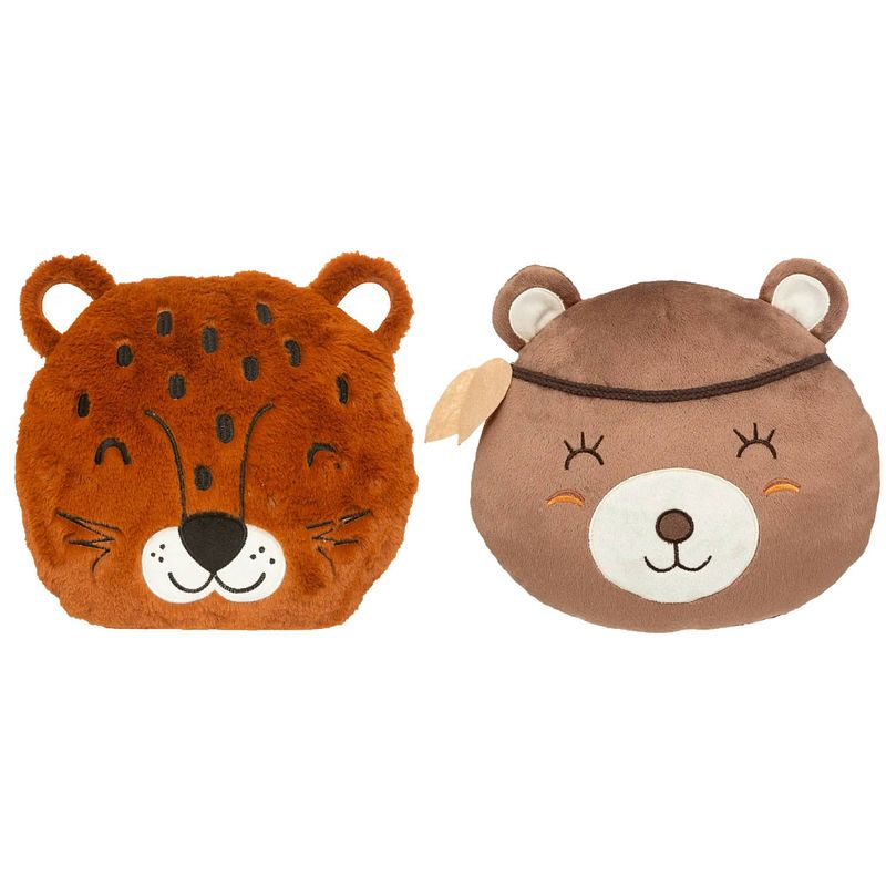 Foto van Dieren sierkussens - set 2x - kinderkamer - panter/beer - 30 cm - polyester - sierkussens