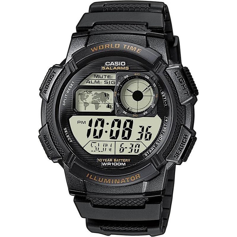 Foto van Casio quartz horloge ae-1000w-1avef (l x b x h) 48.1 x 43.7 x 13.7 mm zwart materiaal (behuizing): hars materiaal (armband): hars