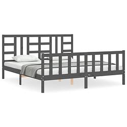 Foto van The living store bedframe - massief grenenhout - grijs - 205.5 x 185.5 x 100 cm - multiplex lattenbodem