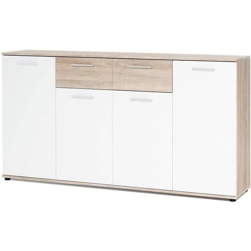 Foto van Jacky klassiek laag dressoir in wit en mat eikendecor - l 160 cm