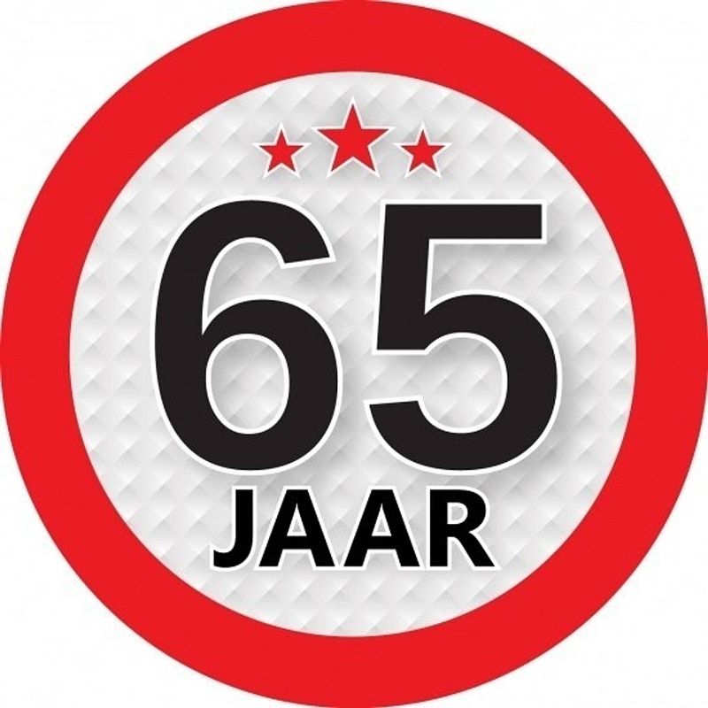 Foto van 10x 65 jaar leeftijd stickers rond 9 cm verjaardag versiering - feeststickers