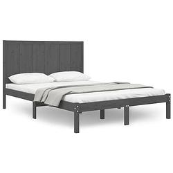 Foto van The living store bedframe grenenhout - grijs - 205.5 x 145.5 x 31 cm - comfortabel hoofdeinde - stevig en stabiel