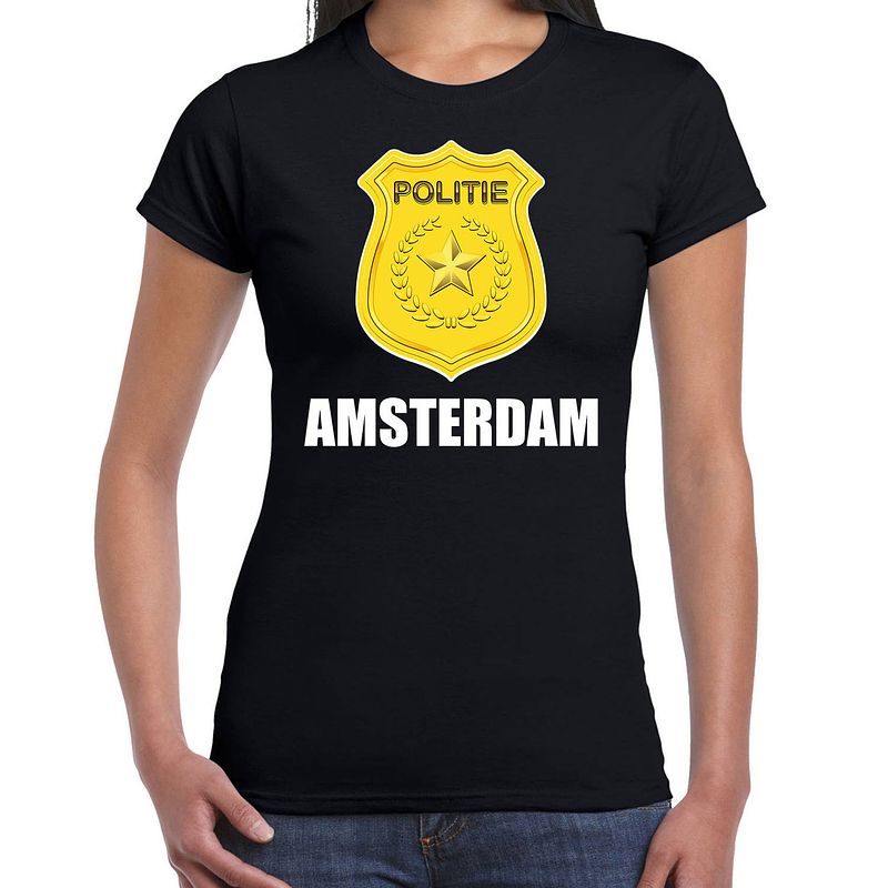 Foto van Carnaval shirt / outfit amsterdam politie embleem zwart voor dames l - feestshirts