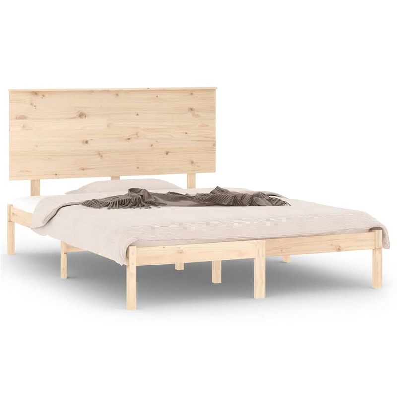 Foto van The living store houten bedframe - massief grenenhout - 195.5 x 125.5 x 93.5 cm - inclusief hoofdeind