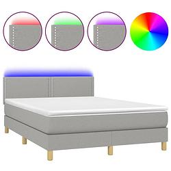 Foto van Vidaxl boxspring met matras en led stof lichtgrijs 140x190 cm