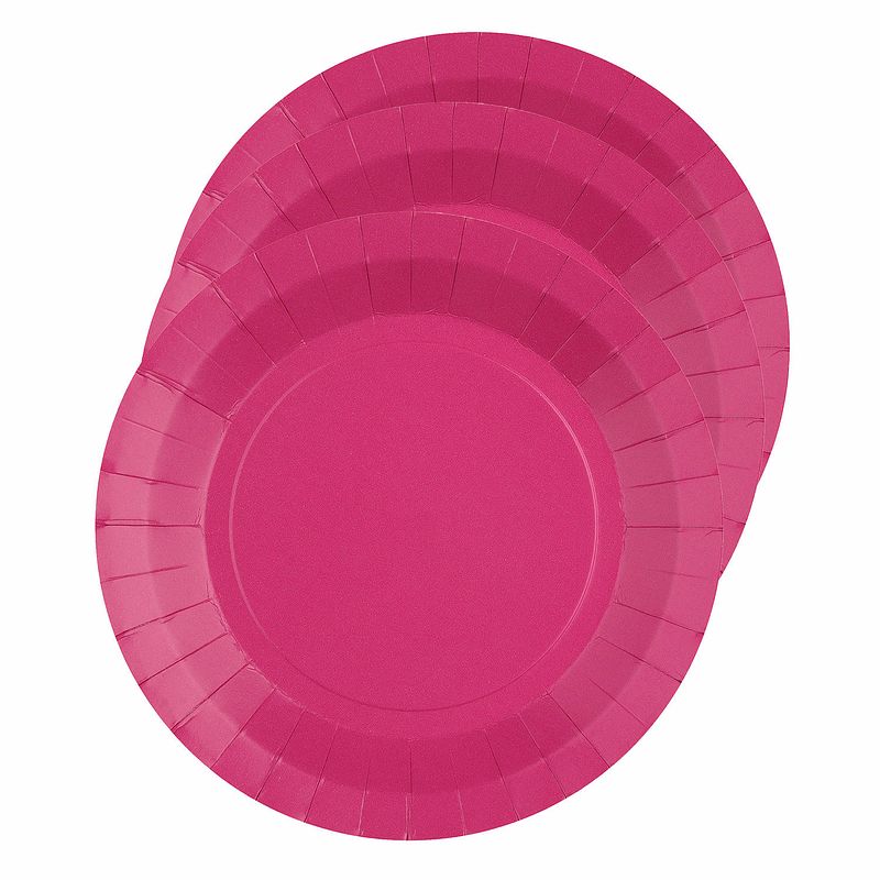 Foto van 30x stuks feest bordjes fuchsia roze - karton - 22 cm - rond - feestbordjes