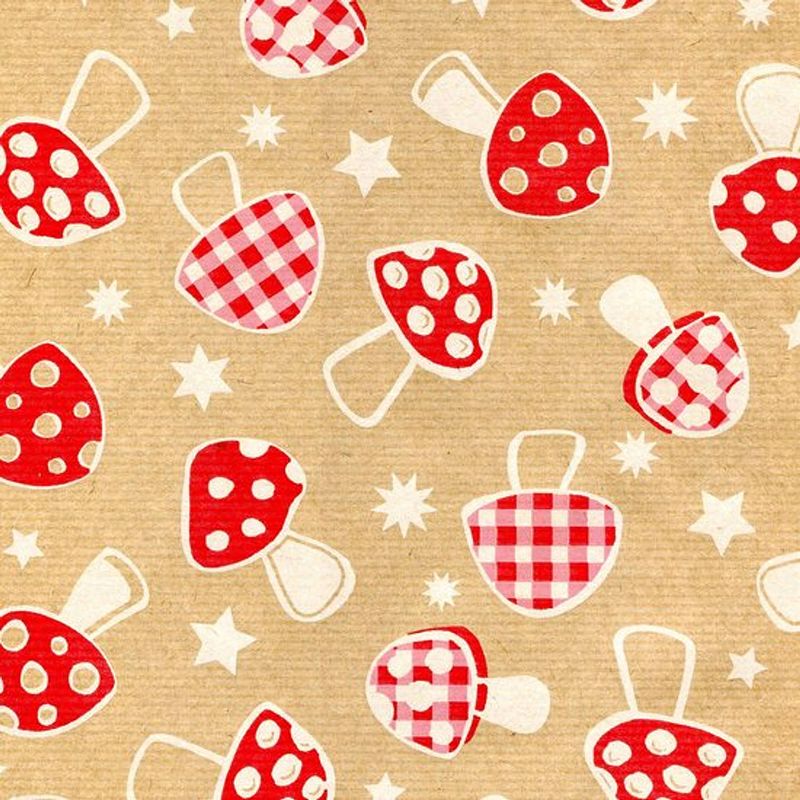 Foto van Pakpapier bruine kraft papier cadeaupapier met paddenstoelen bruin - 500 x 70 - 3 rollen