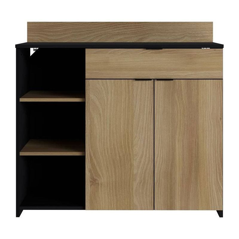 Foto van Keukenbuffet - 2 deuren + 1 lade - chene en zwarte melamine - l 100 x d 42 x h 95 cm