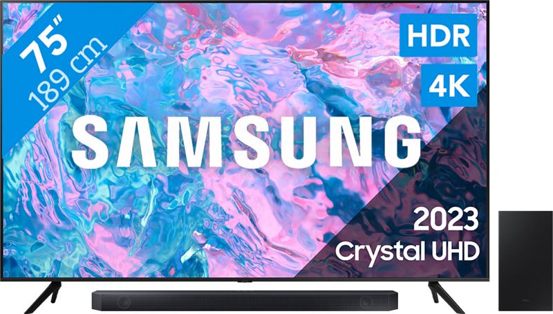 Foto van Samsung crystal uhd 75cu7100 (2023) + soundbar