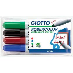 Foto van Giotto robercolor whiteboardmarker maxi, ronde punt, etui met 4 stuks in geassorteerde kleuren 20 stuks