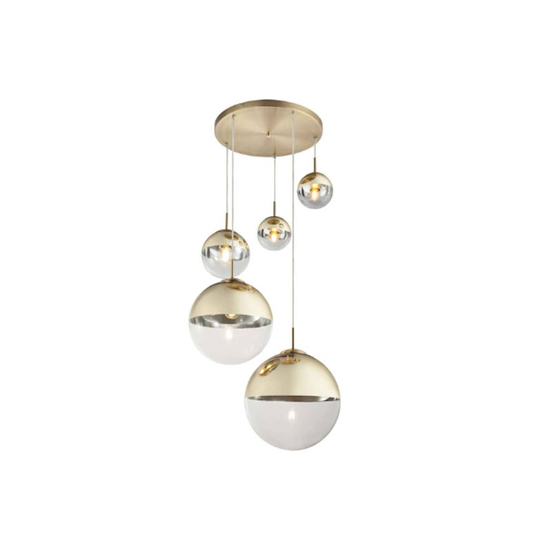 Foto van Moderne hanglamp met 5 lichtbollen glas hanglamp transparent woonkamer eetkamer