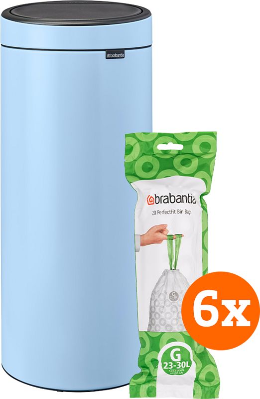 Foto van Brabantia touch bin 30 liter dreamy blue + vuilniszakken (120 stuks)