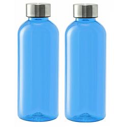 Foto van Kunststof waterfles/drinkfles/sportfles - 2x - blauw transparant - met rvs dop - 600 ml - drinkflessen
