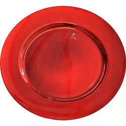 Foto van 6x ronde rode glimmende onderborden 33 cm voor een diner - onderborden
