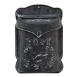 Foto van Haes deco - brievenbus vintage zwart metaal met bloemen bedrukt en tekst ""post"", formaat 26x8x39 cm