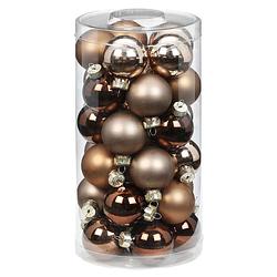 Foto van 30x stuks kleine glazen kerstballen elegant bruin mix 4 cm - kerstbal