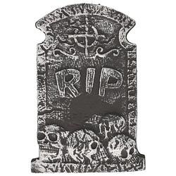 Foto van Halloween horror kerkhof decoratie grafsteen rip met schedels 38 x 27 cm - feestdecoratievoorwerp