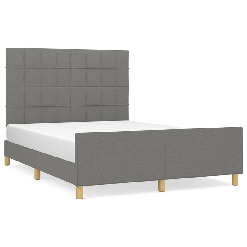 Foto van The living store bedframe - donkergrijs - 203 x 146 x 118/128 cm - verstelbaar hoofdeinde - stabiele poten - multiplex