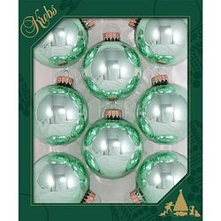 Foto van 8x seafoam groene glazen kerstballen glans 7 cm kerstboomversiering - kerstbal