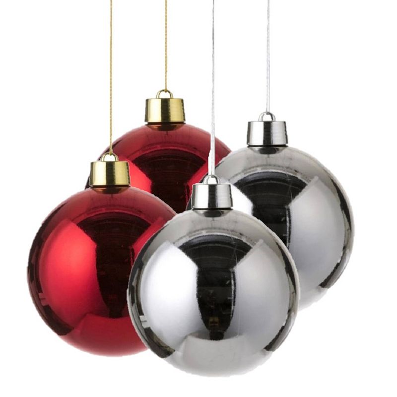 Foto van Kerstversieringen set van 4x grote kunststof kerstballen rood en zilver 20 cm glans - kerstbal