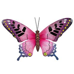 Foto van Tuindecoratie vlinder van metaal roze 48 cm - tuinbeelden