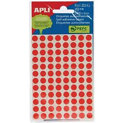 Foto van Apli ronde etiketten in etui diameter 8 mm, rood, 288 stuks, 96 per blad (2046)