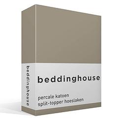 Foto van Beddinghouse percale katoen split-topper hoeslaken - 100% percale katoen - lits-jumeaux (180x210/220 cm) - taupe