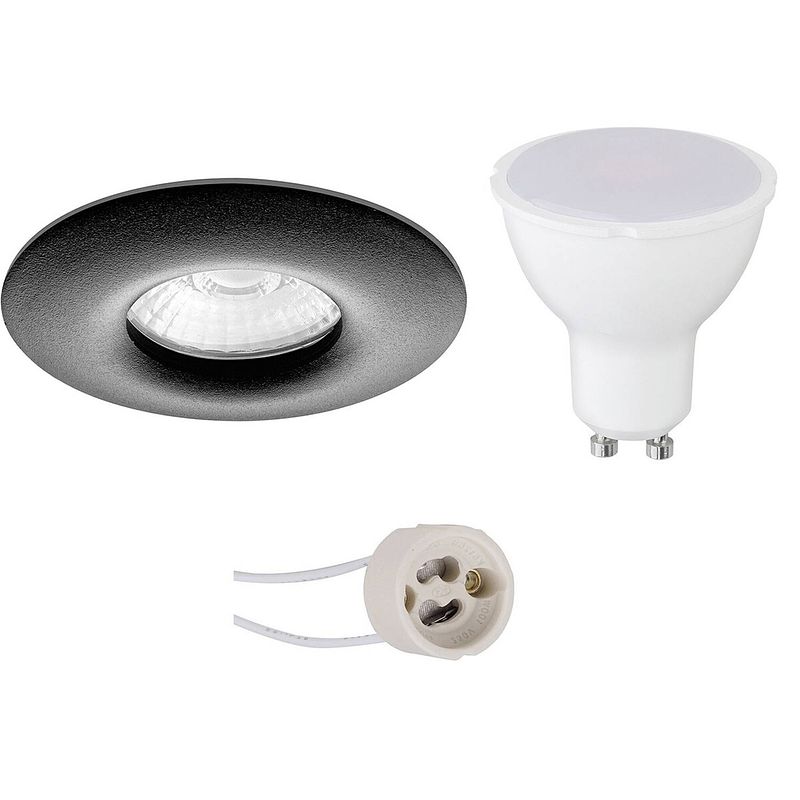 Foto van Led spot set - pragmi luno pro - waterdicht ip65 - gu10 fitting - dimbaar - inbouw rond - mat zwart - 6w - warm wit