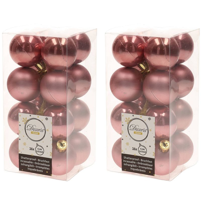 Foto van 32x kunststof kerstballen glanzend/mat oud roze 4 cm kerstboom versiering/decoratie - kerstbal