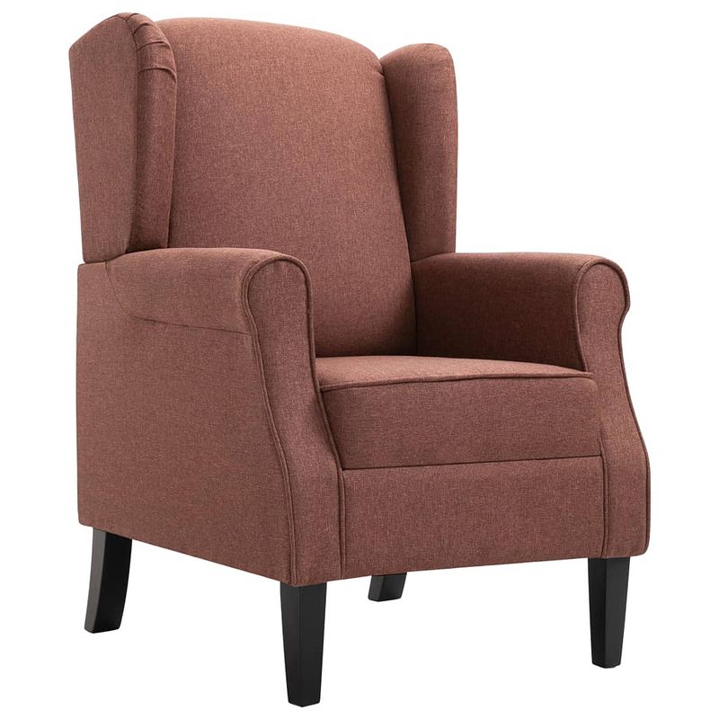 Foto van The living store armstoel - fauteuil - bruin - 68x73x101 cm - houten frame - stoffen bekleding