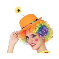 Foto van Verkleed bolhoed/clownshoedje voor volwassenen oranje met bloem - verkleedhoofddeksels