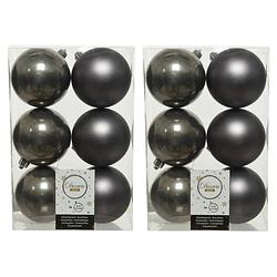 Foto van 12x stuks kunststof kerstballen antraciet (warm grey) 8 cm glans/mat - kerstbal