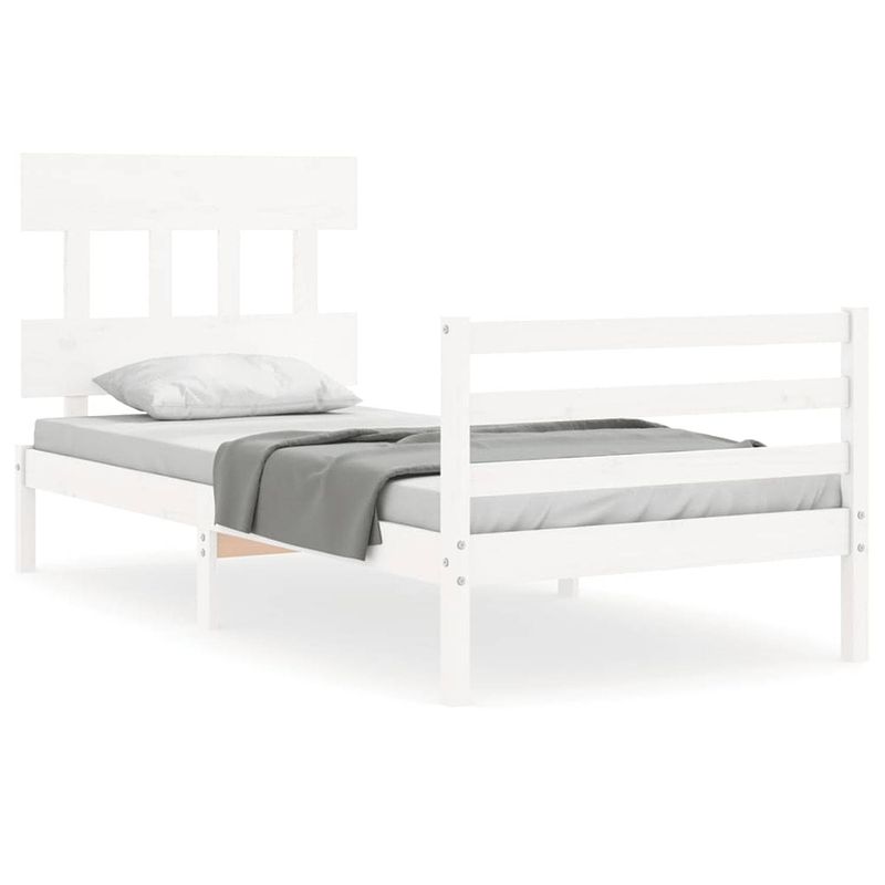 Foto van The living store bedframe - massief grenenhout - 205.5 x 95.5 x 81 cm - wit