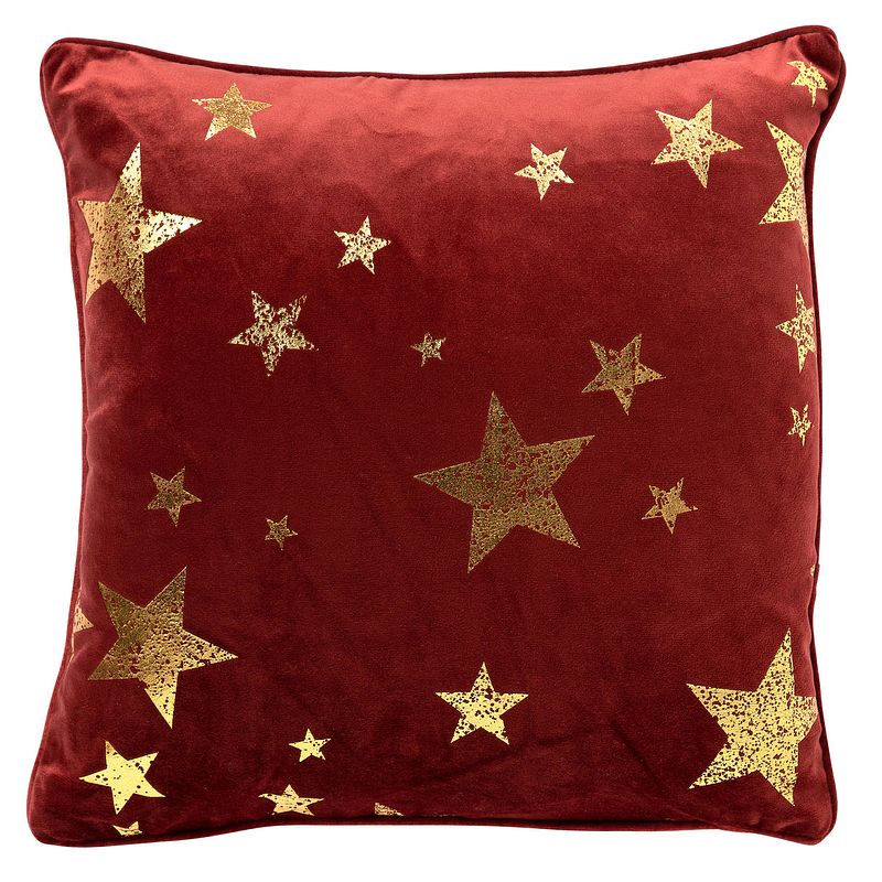 Foto van Stars - sierkussen 45x45 rood - kerst decoratie - velvet