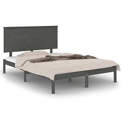 Foto van The living store bedframe - grenenhout - 205.5 x 125.5 x 93.5 cm - grijs