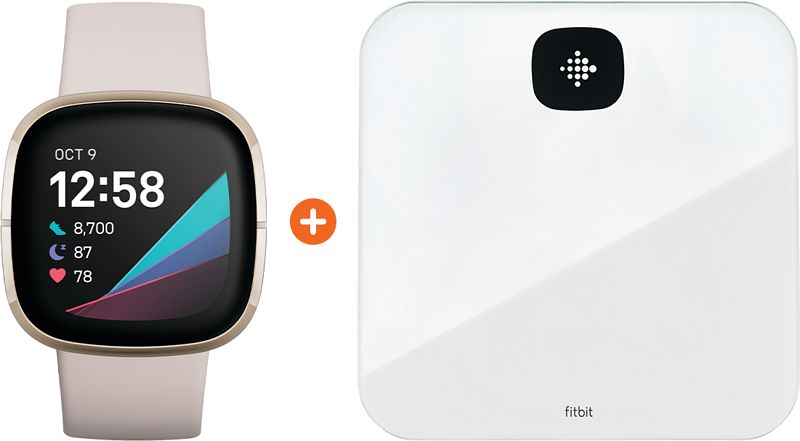 Foto van Fitbit sense wit/goud + fitbit aria air wit