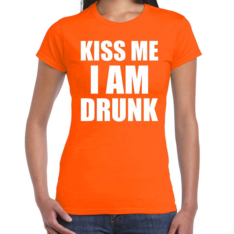 Foto van Oranje kiss me i am drunk shirt - koningsdag t-shirt voor dames xs - feestshirts