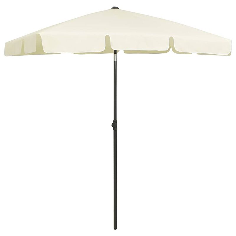 Foto van The living store strandparasol - uv-beschermend polyester - stevige baleinen - montage vereist - zandgeel - 232 cm hoog