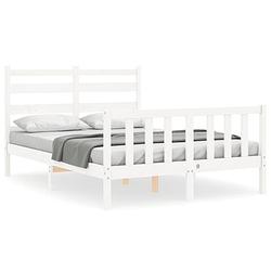 Foto van The living store bedframe grenenhouten - wit - 206 x 145.5 x 100 cm - met multiplex lattenbodem